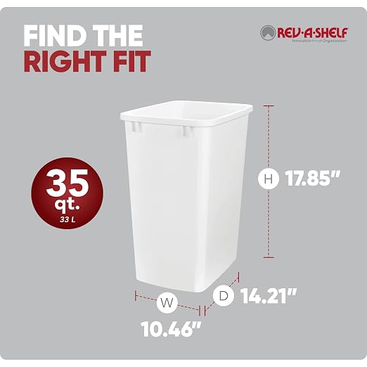 Rev-A-Shelf Double Pullout Garbage Trash Cans for Kitchen Cabinets, 35 Qt | Replacement Large Capacity Waste/ Recycling Bins for Kitchen Cabinet Pullouts, White, RV-35-52