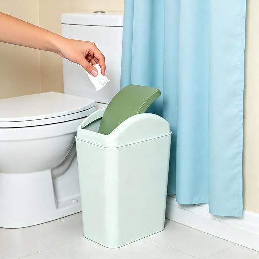 4.5 Gallon Plastic Swing Lid Trash Can, Slim Garbage Bin, Green | Trash Bin with Lid, Waste Basket Swing Top