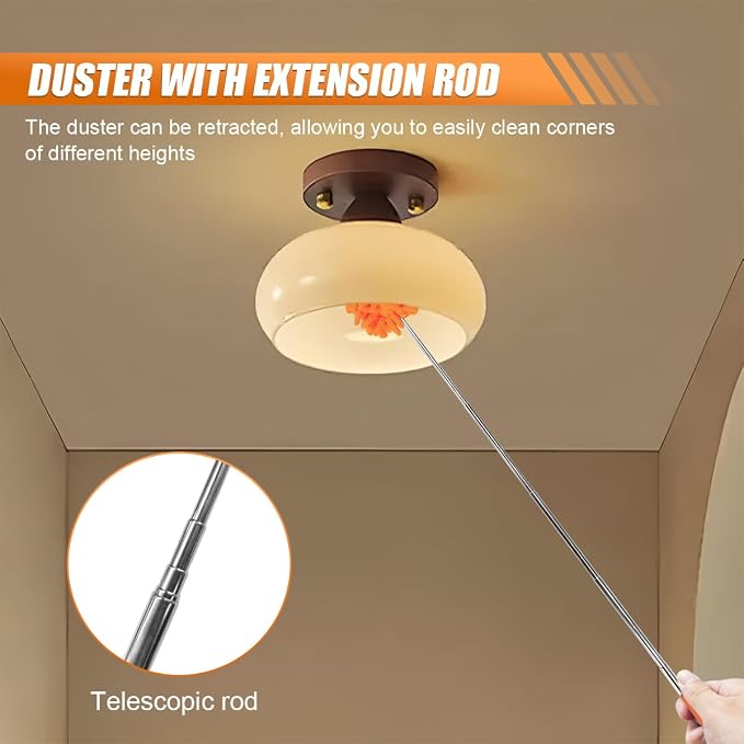 6PCS Microfiber Duster for Cleaning, Washable Chenille Hand Dusters with Extendable Telescoping Pole, Mini Car Interior Dusting Brush Tool for Auto Dash, Home, Office, Blinds(Orange)