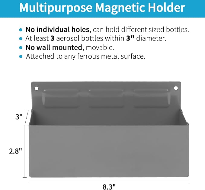 Magnetic Aerosol Spray Can Holder, Magnet Toolbox Bottle Holder, Tool Box Storage Rack for Garage and Home, Craft Workspace, Mechanic Paint Bottle Can Organizer, Silver, 3"x8.3"