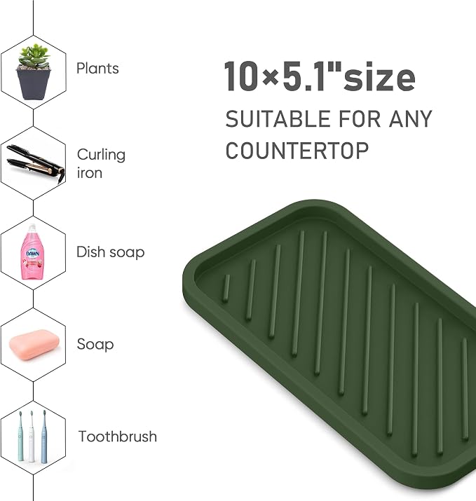 Silicone Sponge Holder-Large Thick Durable 10" Sink Organizer Tray-Kitchen | Thick Durable Sponge Caddy, Large Sink Tray, Dish Soap & Scouring Pad Holder, Countertop Drip Tray, Easy Clean, Rust-Proof