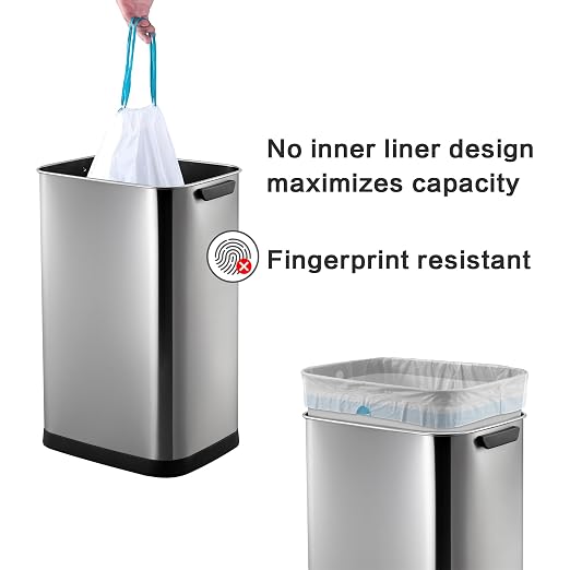 13 Gallon Trash Can, Touchless Stainless Steel Kitchen Bin (Silver) | Automatic Motion Sensor Lid | 50L Fits 13 Gal Tall Kitchen Bags | Anti-Fingerprint Brushed Finish | For Home Office Bathroom