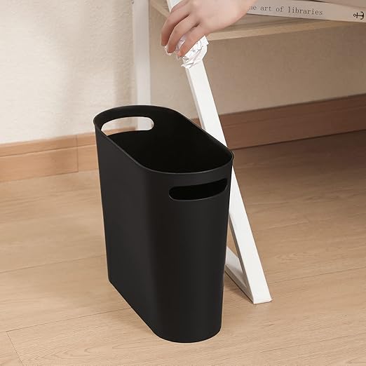 rejomiik Small Trash Can, Slim Garbage Can Plastic Waste Basket with Handles 3.5 Gallon Container Bin for Narrow Spaces Bathroom, Bedroom, Kitchen, Office at Home, 2 Pack Black | Plastic Waste Basket with Handles for Bathroom, Bedroom, Dorm, Kitchen, O...