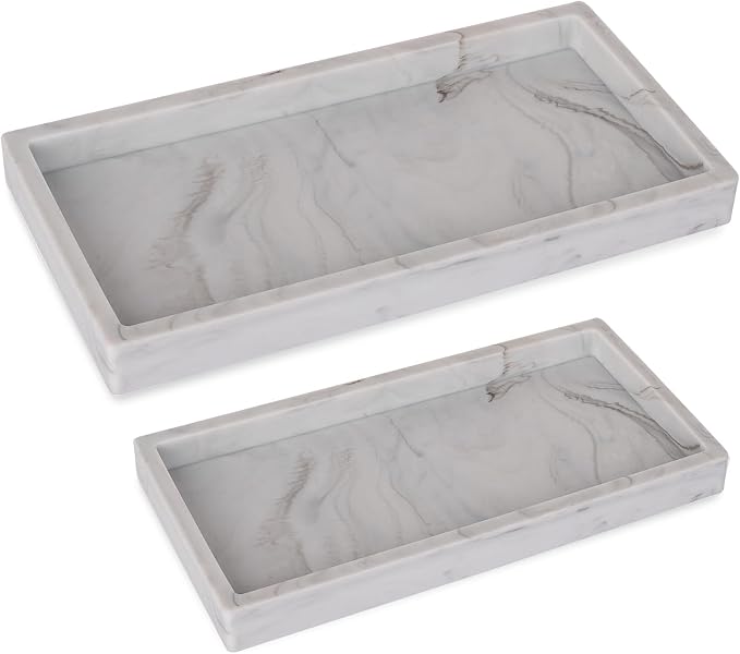 Silicone Bathroom Vanity Tray Dish Soap Holder Sink Organizer, Marble Grey | 2 Pack, Thickened Silicone, Easy to Clean, Waterproof, Non-Slip, for Countertop, Kitchen, Bedroom, Dresser