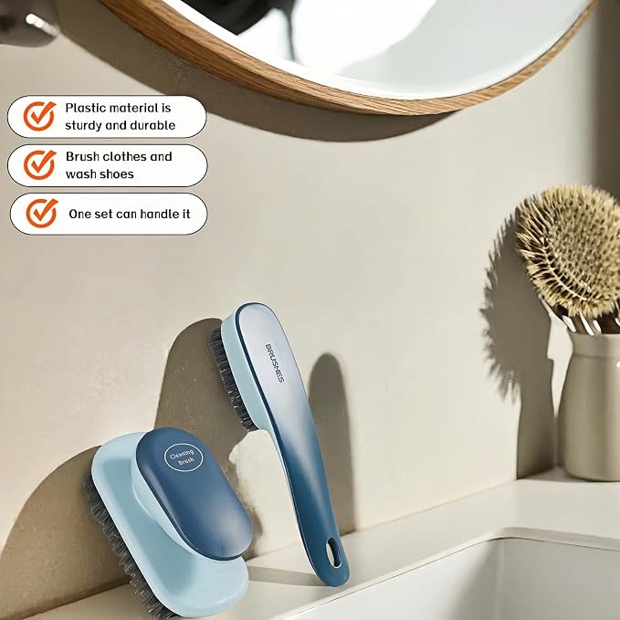 2-Pack Ergonomic Shoe & Laundry Scrub Brush Set - Stiff Bristle Cleaning Brush for Shoes, Stains, Bathroom, Kitchen, Tile Grout - Non-Slip Grip with Hole for Hanging & Drying