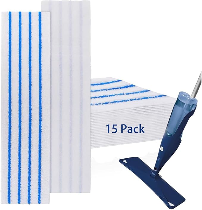 15 Pack Microfiber Disposable Mop Pads for Rubbermaid Quick Connect System Mop - Wet Dry Cleaning Replacement Mopping Pad for Bona,Turbo,Norwex and All 16 17 18'' Flat System Mops