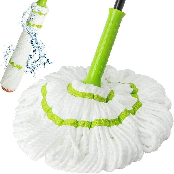 Self-Wringing Twist Mop,57" Long Handle, House Accessories,Green | Microfiber Floor Mop, Wet Mopping,House Accessories for Home,for Tile,Hardwood,Kitchen,Bathroom,Patio,Garage,Household Clean