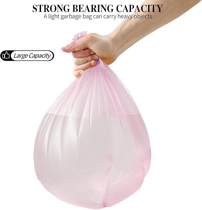 3 Rolls Small Trash Bags - 60 Counts 4 Gallon Small Garbage Bags (Pink) | Durable for home office kitchen Bathroom Bedroom Trash Can liners