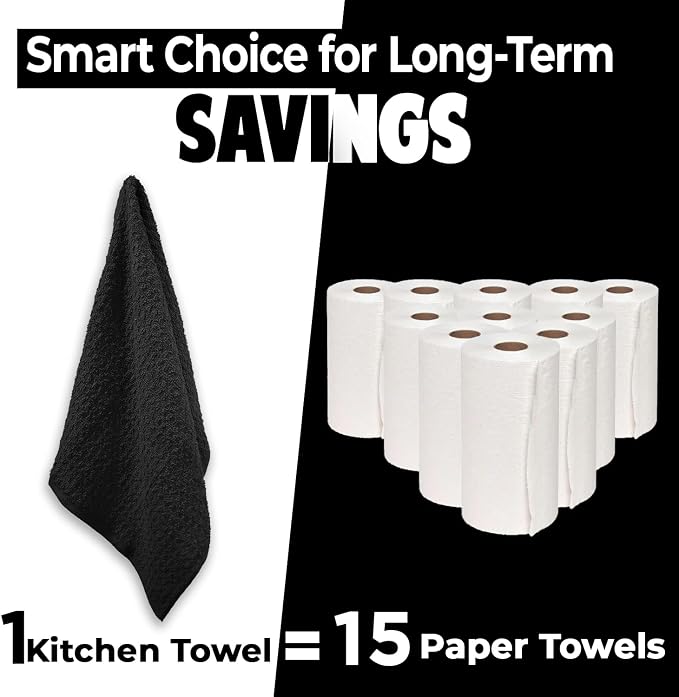 DAN RIVER Black Kitchen Towels, 6 Pack, 16x26 Inches Absorbent Dish Towels | Soft 100% cotton kitchen towels for drying dishes, wiping countertops,handling everyday kitchen messes,absorbent dish towels