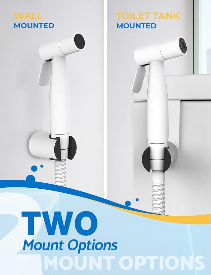 BRITULIF Bidet Sprayer for Toilet, Adjustable Pressure, Matte White | Leak-Free Hose, Tank or Wall Mount, Feminine Wash, Cloth Diaper Rinse, Stainless Steel Body, Nozzle, Soft Silicone Nozzle