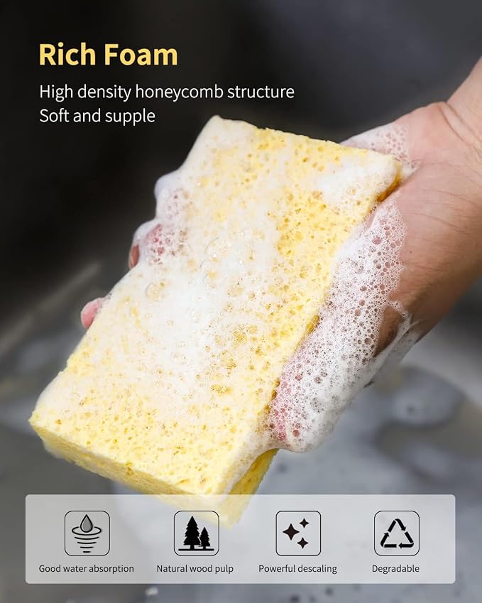 6 Pack Green Cellulose Scrub Sponges Non-Scratch Heavy Duty for Kitchen | Cellulose, Pop-Up, Eco-Friendly, Heavy Duty, Non-Scratch, Kitchen, Bathroom, Multipurpose, Odor Resistant