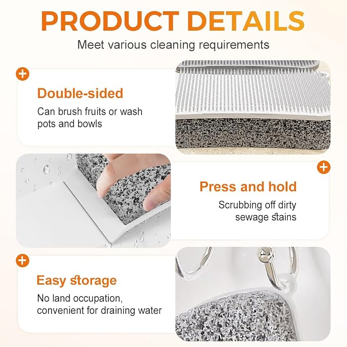 Silicone Dish Scrubber, 3 in 1 Dual Sided Kitchen Scrub Brush, Food Grade Silicone Sponge, Reusable Fast Dry Dishwasher Safe Pad for Dishes, Pots, Fruits, Veggies, Household Surfaces (1, Gray)