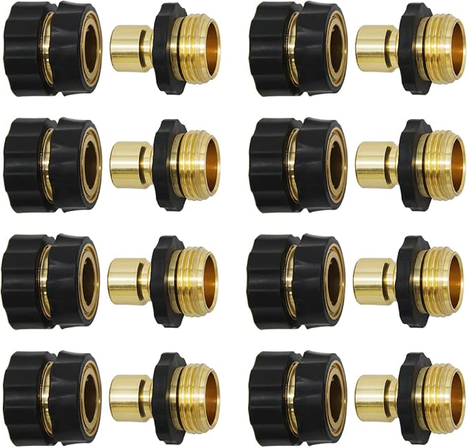 Twinkle Star 3/4 Inch Garden Hose Fitting Quick Connector, 8 Sets | Male and Female Set, 8 Sets, Extra Rubber Washers
