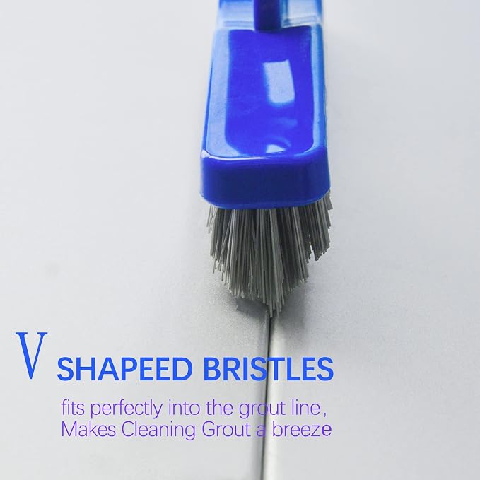 ITTAR Grout Brush with Long Adjustable Handle, Swivel Scrub Brush, V-Shape Grout Line Scrubber with Stiff Bristle for Deep Cleaning Tile Grout, Shower, Kitchen, Hard-to-Reach Corners