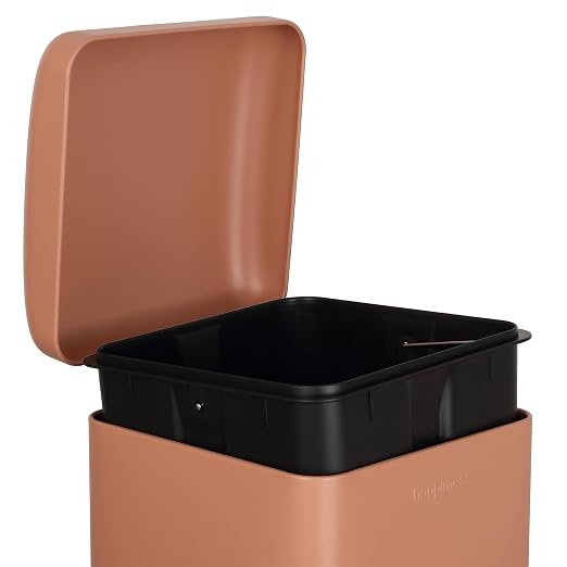 happimess Betty 8 Gal Step Trash Can Soft-Close Lid, Clay Rose | Removable Liner, Semi-Rectangular, Steel Pedal, Iron Powder Coated, 27" Height, Non-Skid Base