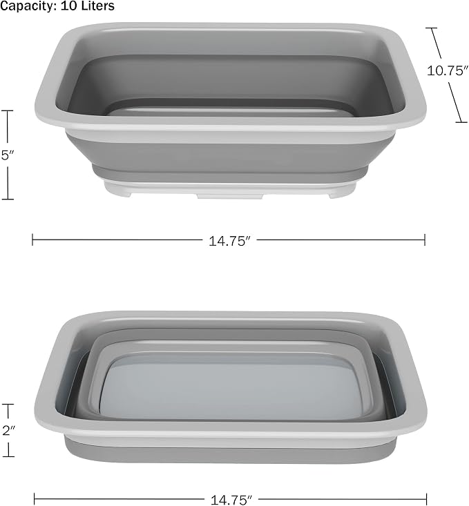 Collapsible Trash Can and Camp Sink Set - 29.5-Gallon Garbage Bin and 7-Liter Wash Basin - Camping Accessories by Wakeman Outdoors (Gray and Green)