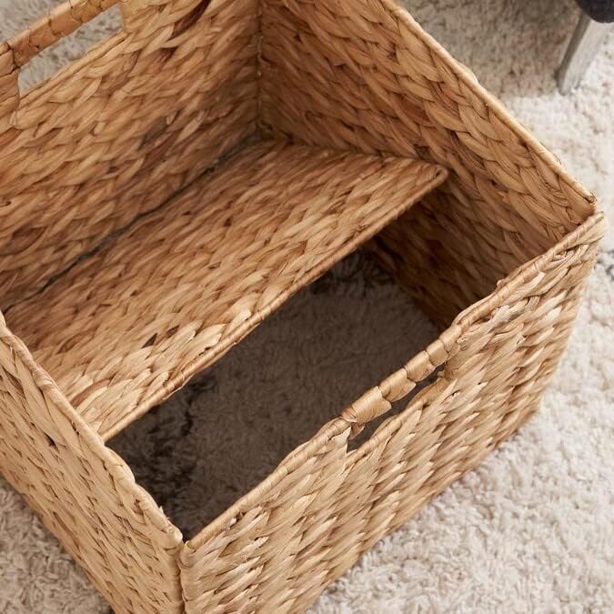 M4DECOR 12x12x12 Storage Cube, Water Hyacinth Storage Baskets, Wicker Storage Baskets for Shelves, Woven Baskets for Storage, Square Wicker Storage Basket for Bedroom, Living Room (4 Packs 12x12in)