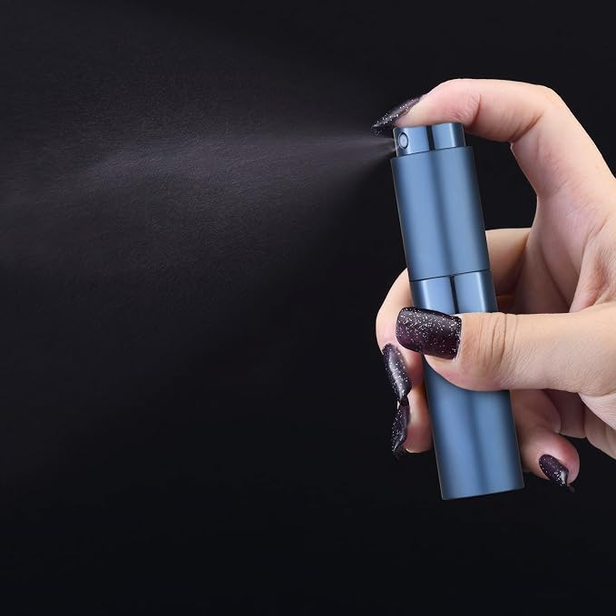 Tekson Travel Perfume Atomizer Refillable, 8ml Spray Bottle, Sliver & Blue | Mini size cologne sprayer, empty fragrance container, fine mist, twist up, leak-proof, portable, for men & women, TSA