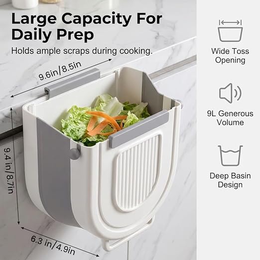 YAUNJI Multipurpose Hanging Collapsible Trash Can for Kitchen, 2026 New Hanging Collapsible Trash Can for Peels Waste & Recycling, Creative Wall Mounted Folding Waste Bin (Gray, 10, Liters)