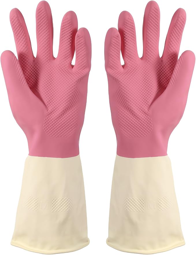 uxcell Rubber Cleaning Gloves, Reusable Household Dishwashing Long Rubber Gloves with Non-slip Grip