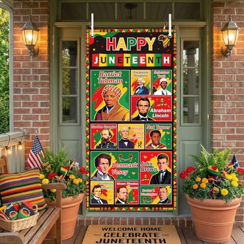 Juneteenth Door Cover Decorations - Happy Juneteenth Decorations for Party Office Home, African American June 19th 1865 Large Front Backdrop Banner Supplies Decor, 3x6 Ft