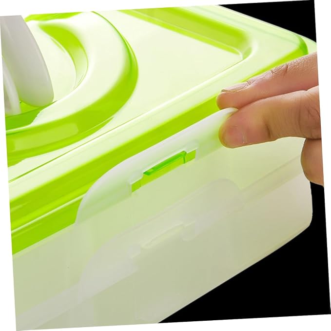 Portable Dumpling Storage Box Four Layers 18 Slots PP Organizer | Stackable Trays with Two Buckles Each, Handle for Carrying, Green Simple Design for Camping and Housekeeping