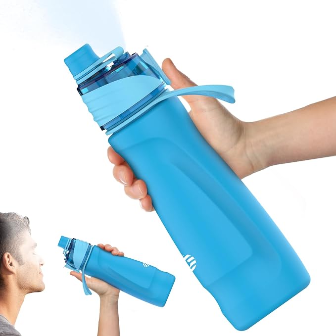 Misting Water Bottle, 24oz Insulated Water Bottle, 2-in-1 Mist & Sip Stainless Steel Water Bottles, Sports Water Bottle for Hiking, Running, Gym
