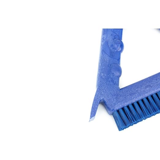 SPARTA Blue Plastic Grout Brush, Triangle-Shaped Scrub Brush with Scraper for Cleaning Tiles and Grout, 9 x 7 x 7 Inches