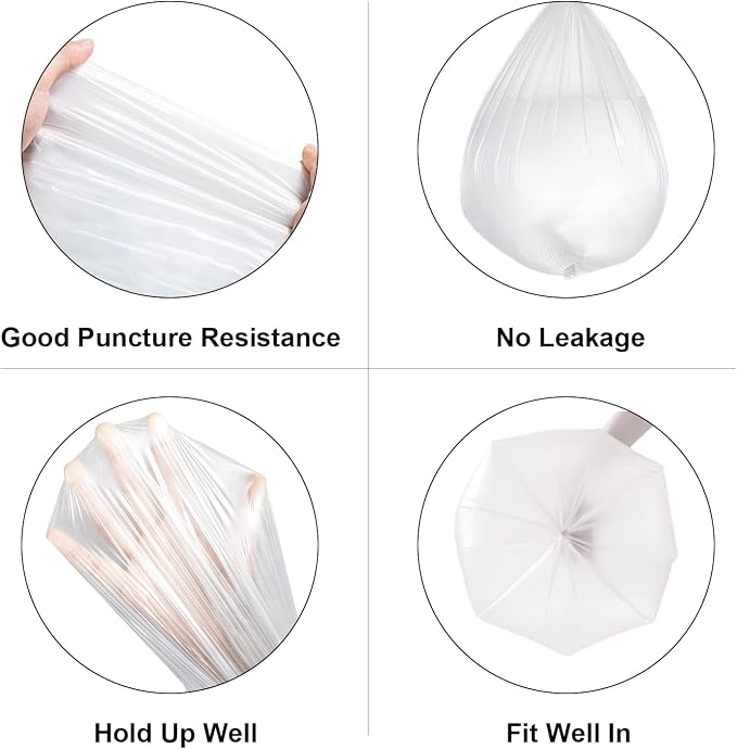 Medium 8 Gallon Trash Bags Unscented, 0.94 Mil, Clear, 120 Count | 30 Liter Garbage Bag, Plastic Waste Basket Can Liners, Thick, Leakproof, Tear Resistant, for Bathroom Office Kitchen Bulk