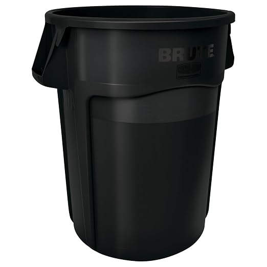 Rubbermaid Commercial Products BRUTE Heavy-Duty Round Vented Trash Can/Container without Lid, 55-Gallon, Black, for Landscapers/Construction Sites/Restaurants/Back of House/Offices/Warehouses