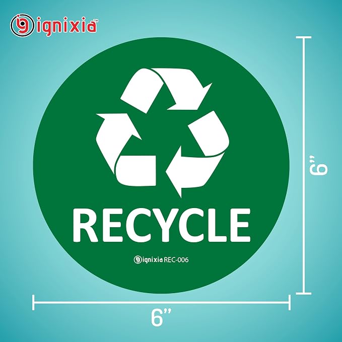 IGNIXIA Recycle Stickers for Trash Can, (Pack of 02) 6x6 Inches Large Blue (Green and Black)