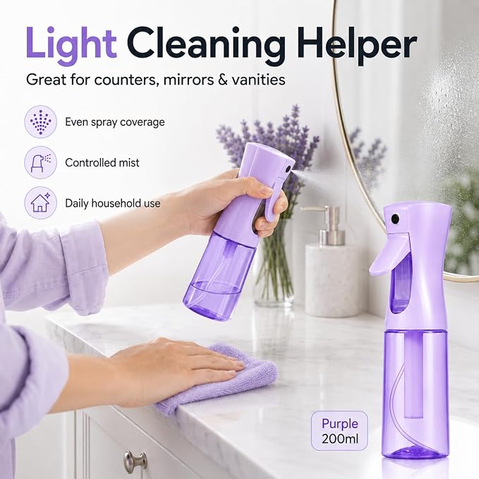 3 PCS Spray Bottles, 2-Pack Continuous Spray Bottles,Fine Water Mist Spray Bottles for Hair 6.8 OZ (200 ML) and 1oz 30ml Travel Spray Bottle Mister (Purple+Green)