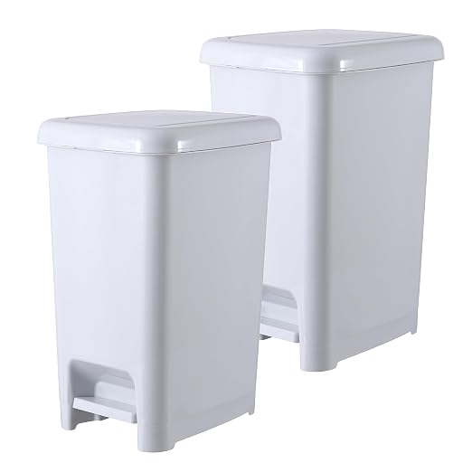 Superio Slim Step-On Trash Can with Lid, Plastic Garbage Bin with Foot Pedal for Bathroom, Bedroom, Kitchen, Office, RV, Patio, or Dorm, White Smoke