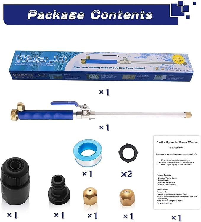 Jet Nozzle High Pressure Hose Nozzle for Garden, Hydro Pressure Hose Nozzle | 2-in-1 upgraded high pressure washer attachment, comes with 2 different nozzles and convenient hose quick connectors (Blue)