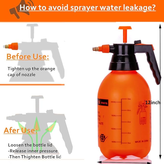 3 Pack 2L Handheld Garden Pressure Sprayer with Adjustable Brass Nozzle | 12 Inch Plant Mister Sprayer for Indoor Houseplants, Lawn Watering, Household Cleaning, Patio & Garden Maintenance