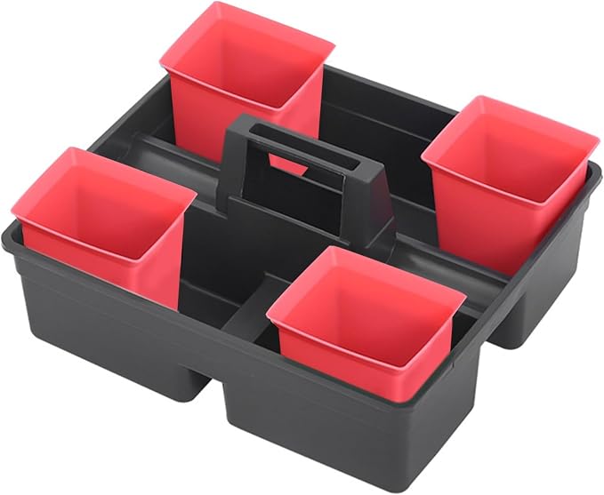 Portable Plastic Storage Basket Organizer Caddy for Hotel Cleaning Supplies Spacious Utility Bin for Effortless Mobility and Durability for Household and Hotel Use Red