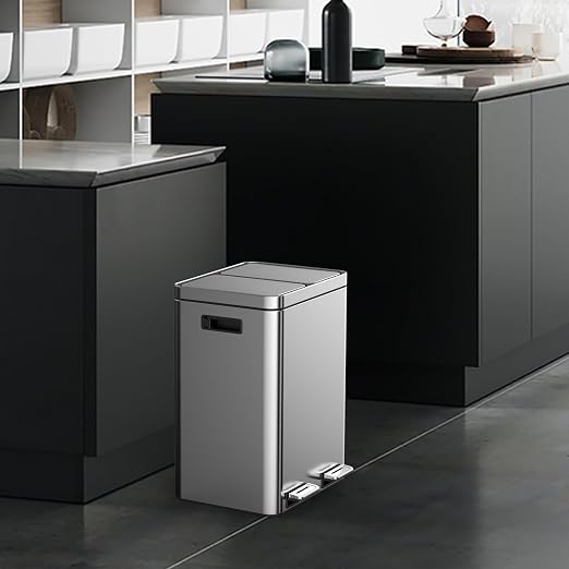 TrailBlaze Trash Can with Lids, 40L/10.6 Gal 2 Compartments Pedal Stainless Steel Kitchen Recyclingtrash Bin with Odor Seal， Removable Buckets, for Office Home Kitchen Garbage Can Trash Bin