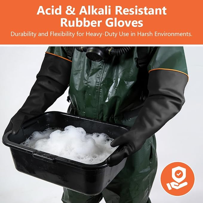 AUAUY 14"/22" Chemical Resistant Gloves, Reusable Heavy-Duty Rubber Gloves | 1 Pair Non-Slip Long Cleaning Gloves, Waterproof and Breathable, Resist Strong Acid, Alkali and Oil for Household Industry