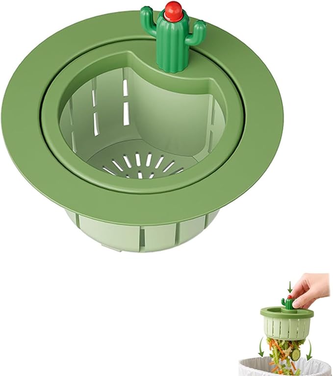 Cactus Kitchen Sink Drain Strainer, Cactus Sink Strainer Basket Fine Mesh, 2026 Upgrade Press Automatic Dumping Basket, Multi-Functional Anti-Clogging Kitchen Drainer with Lifting Handle（Green）