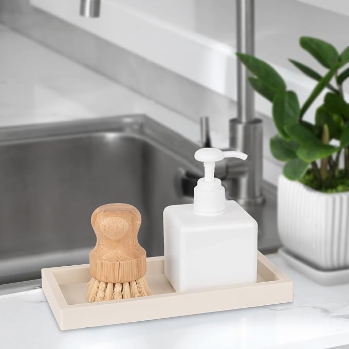 Silicone Bathroom Vanity Tray Dish Soap Holder Sink Organizer, Beige | Small, Thickened Silicone, Easy to Clean, Waterproof, Non-Slip, for Countertop, Kitchen, Bedroom, Dresser