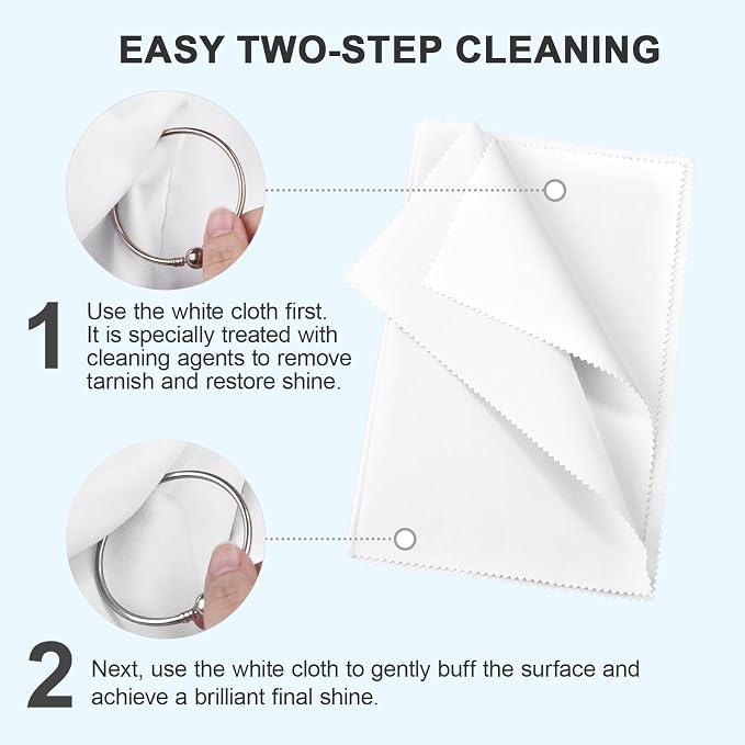 SEVENWELL Silver Polishing Cloth, 2PCS Large Jewelry Cleaning Cloths | Dual-Layer Cleaning, Large 10" × 12", Reusable, Removes Tarnish, Restores Shine, For Sterling Silver, Gold & Platinum