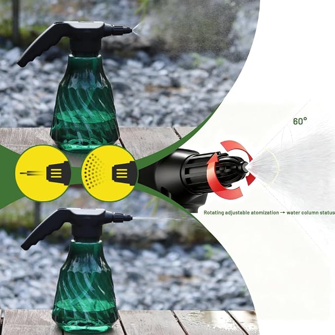 Electric Plant Mister, Rechargeable Spray Bottle for Garden | 0.53 Gallon portable sprayer with adjustable nozzle; features fine mist and continuous spray for indoor plants
