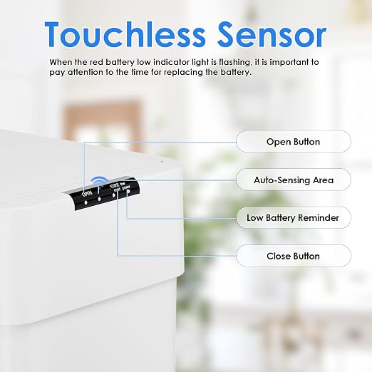 Automatic Trash Can,16 Gallon Touchless Motion Sensor Trash Bin | Smart Garbage Can with Soft-Close Lid, Bag Retainer Ring and Display Light,for Kitchen,Living Room Office (White, 60L)