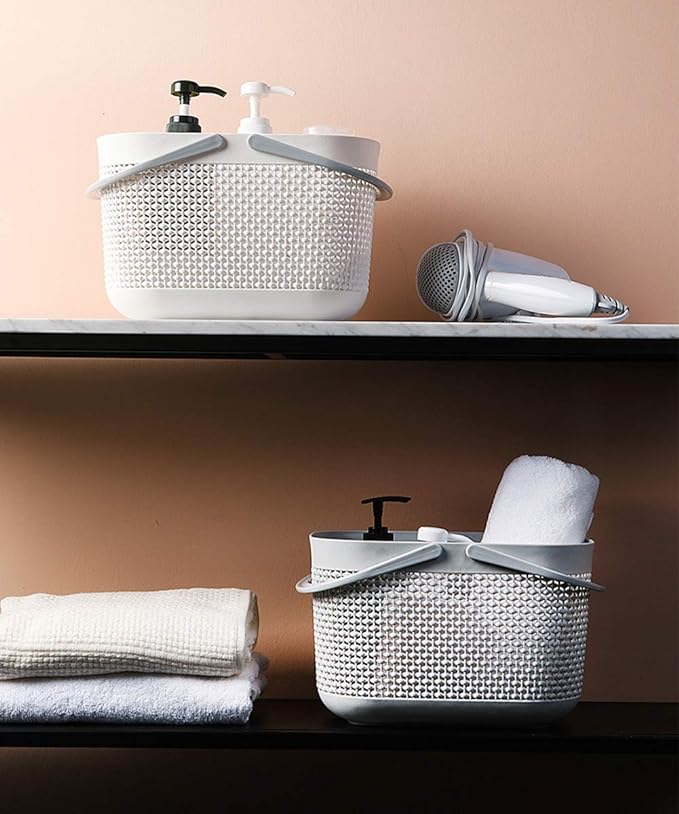 Plastic Portable Shower Caddy Basket, Storage Organizer with Handle, Grey | Bottom Drain Holes, Keep Dry, Sturdy and Durable, Easy to Carry for Bathroom, Kitchen, Dorm Room, RV, College