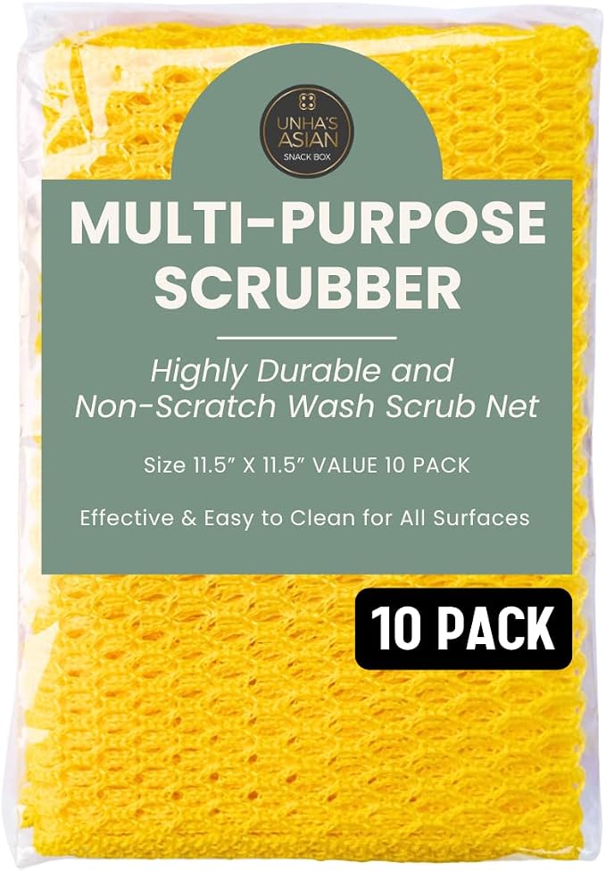 Unha's Mesh Dish Scrubber Cloths, 10 Pack, Reusable Kitchen Cleaner | Quick dry odor resistant polyester net for pots pans sinks cookware utensils stovetop grease residue and daily dishwashing