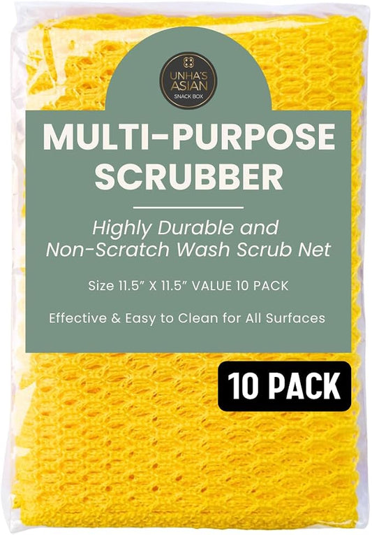 Unha's Mesh Dish Scrubber Cloths, 10 Pack, Reusable Kitchen Cleaner | Quick dry odor resistant polyester net for pots pans sinks cookware utensils stovetop grease residue and daily dishwashing