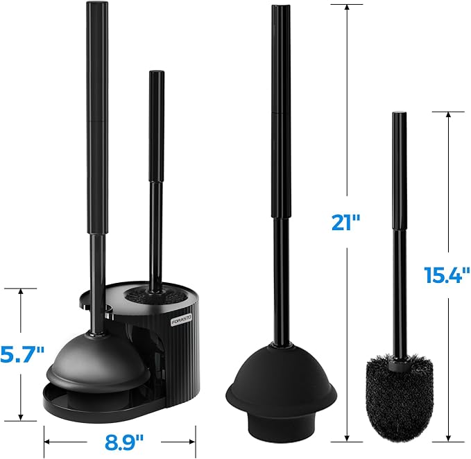 FORASTO 2Pack 4in1 Toilet Plunger and Brush Set - Bathroom Cleaning Tools | 21", Groove Gap Brush, Cleaning Gloves, Heavy Duty Toilet Bowl Cleaner, Apartment Must Haves Bathroom Decor Accessories