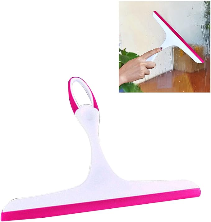 Rengue Double Sided Squeegee with Soft Blade for Windows Glass Shower Door Car Tiles Scratch Free Wiping (Rosy Red)
