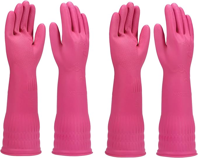Dishwashing gloves 2 Pairs for kitchen,Rubber cleaning gloves,Long dish gloves reuseable.
