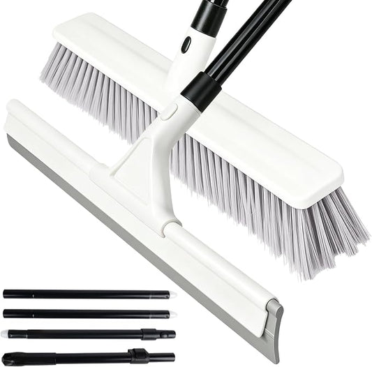 Heavy Duty Push Broom Outdoor & Rubber Floor Squeegee Set with 63 Inch Extra Long Telescoping Handle, Deck Brush, Concrete, Garage & Shop Broom, Squeegee for Floor, Tile & Glass
